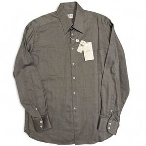 NWT Armani Collezioni Grey Herringbone Dress Shirt | Size Medium | Long Sleeve